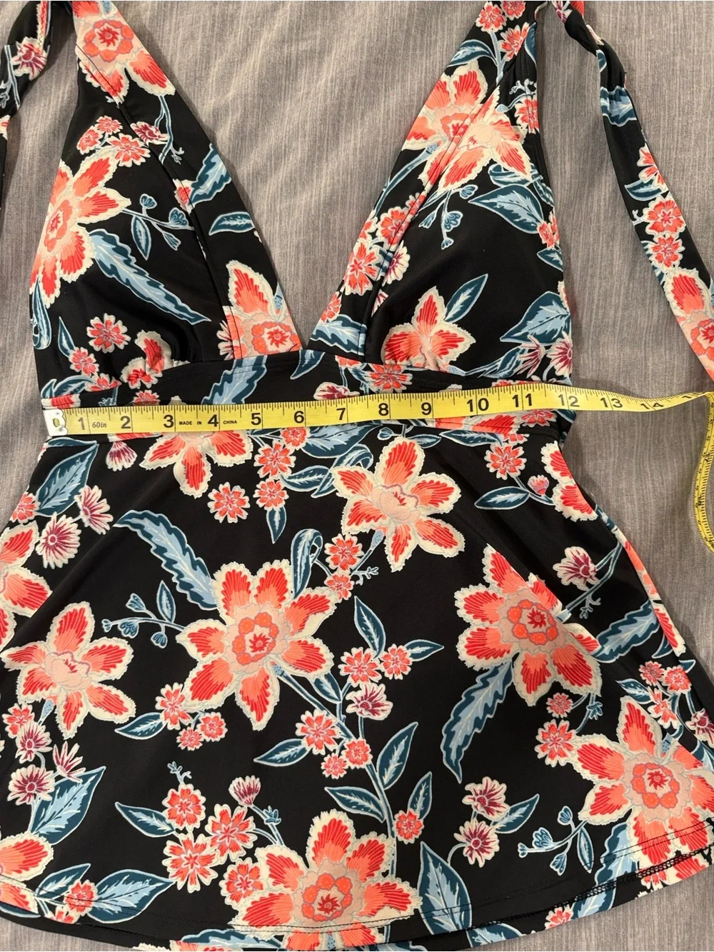 Women’s Floral Tankini Swim Set with Coral and Blue Accents